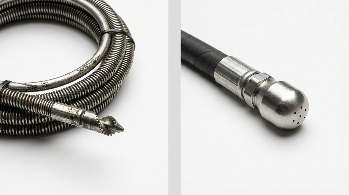 Drain snake cable and hydro jetting nozzle used for drain cleaning in Washington, MO