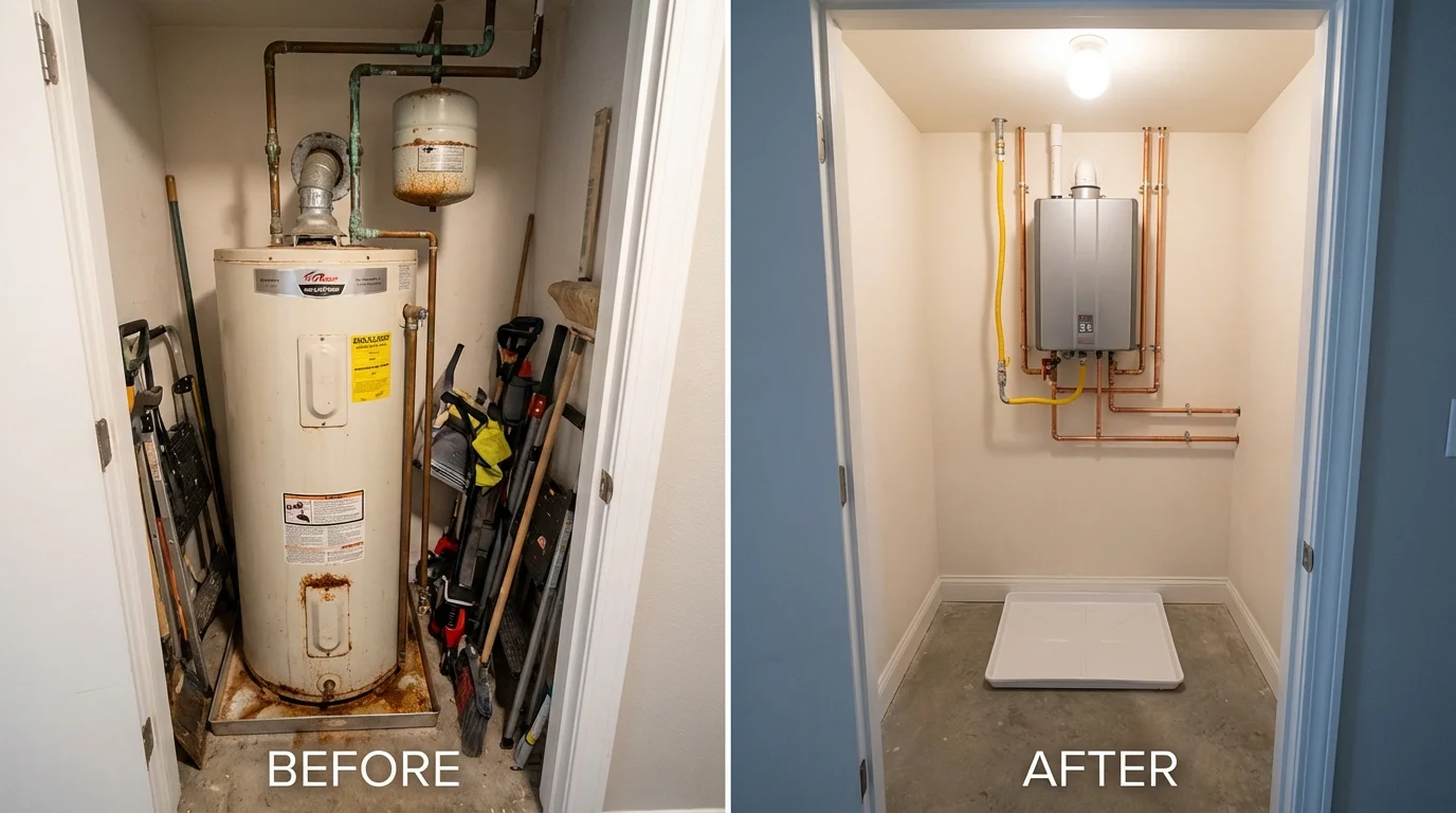 Tank water heater versus wall-mounted tankless unit comparison for Washington, MO homeowners