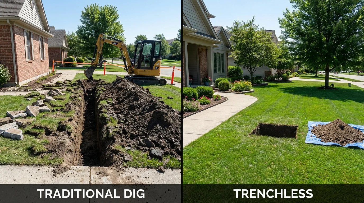 Trenchless sewer repair with minimal yard damage versus traditional excavation in Washington, MO